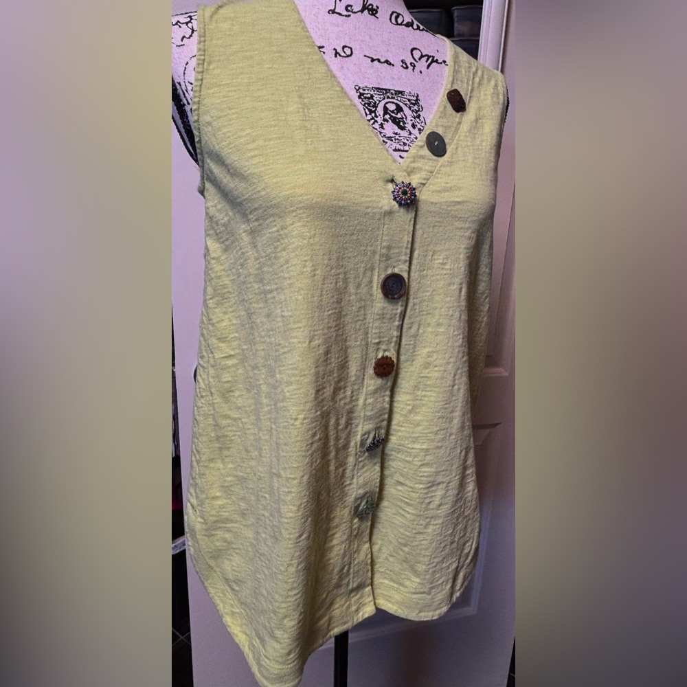 Soft Surroundings Light Yellow Button-Front Tank Top